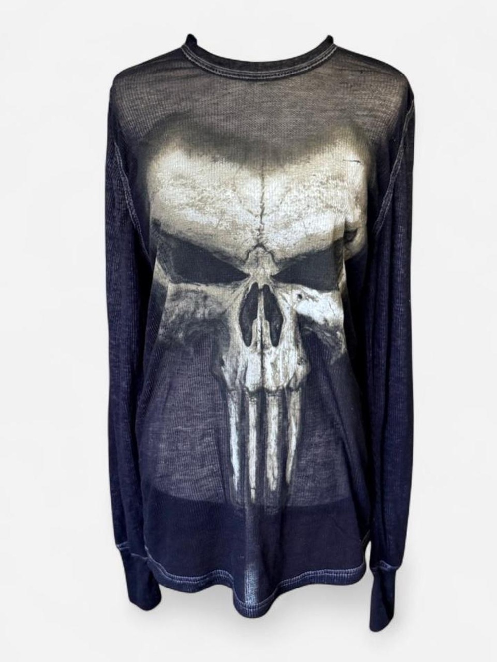 Skull Graphic Long Sleeve Tee - Black and White
